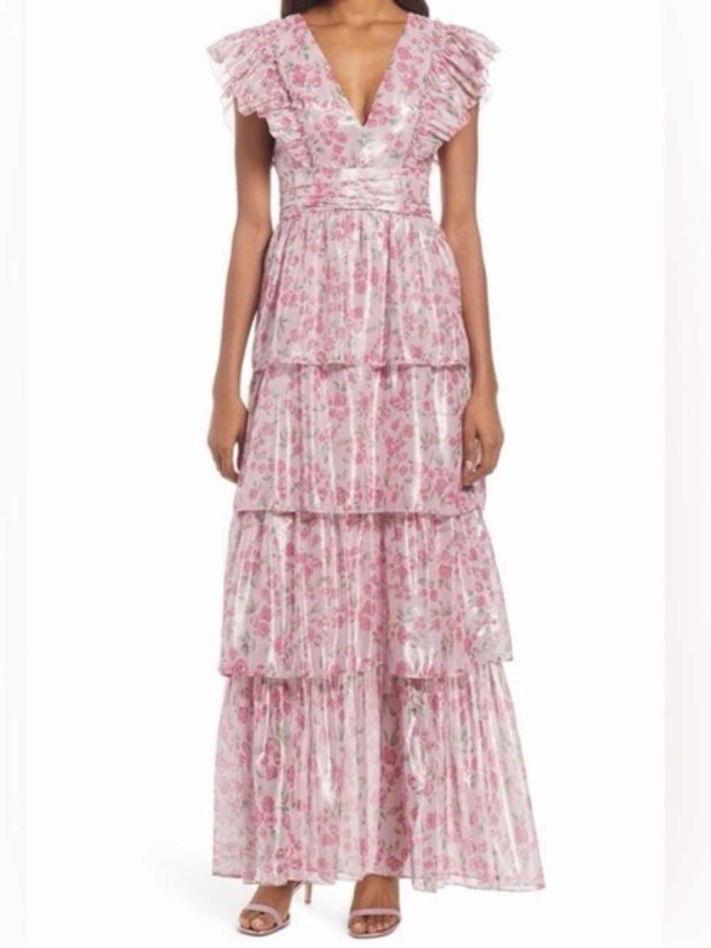 SAYLOR Pink Floral Ruffle Tiered Maxi Dress
